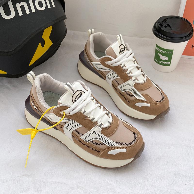 

Мужские кроссовки из вулканизированной кожи, на шнуровке, с толстой подошвой, спортивная обувь для бега, винтажная повседневная нескользящая обувь для пар 36-44 35 коричневый