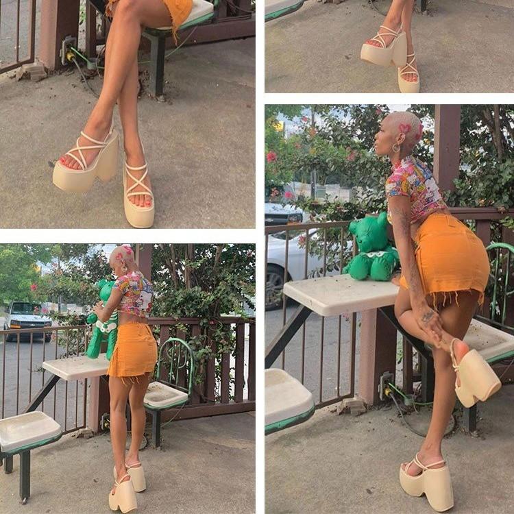 Fashion Summer High Heel Sandals Women Fashion Square Head Open Toe Thin Waterproof Platform Wedges with Metal Buckle