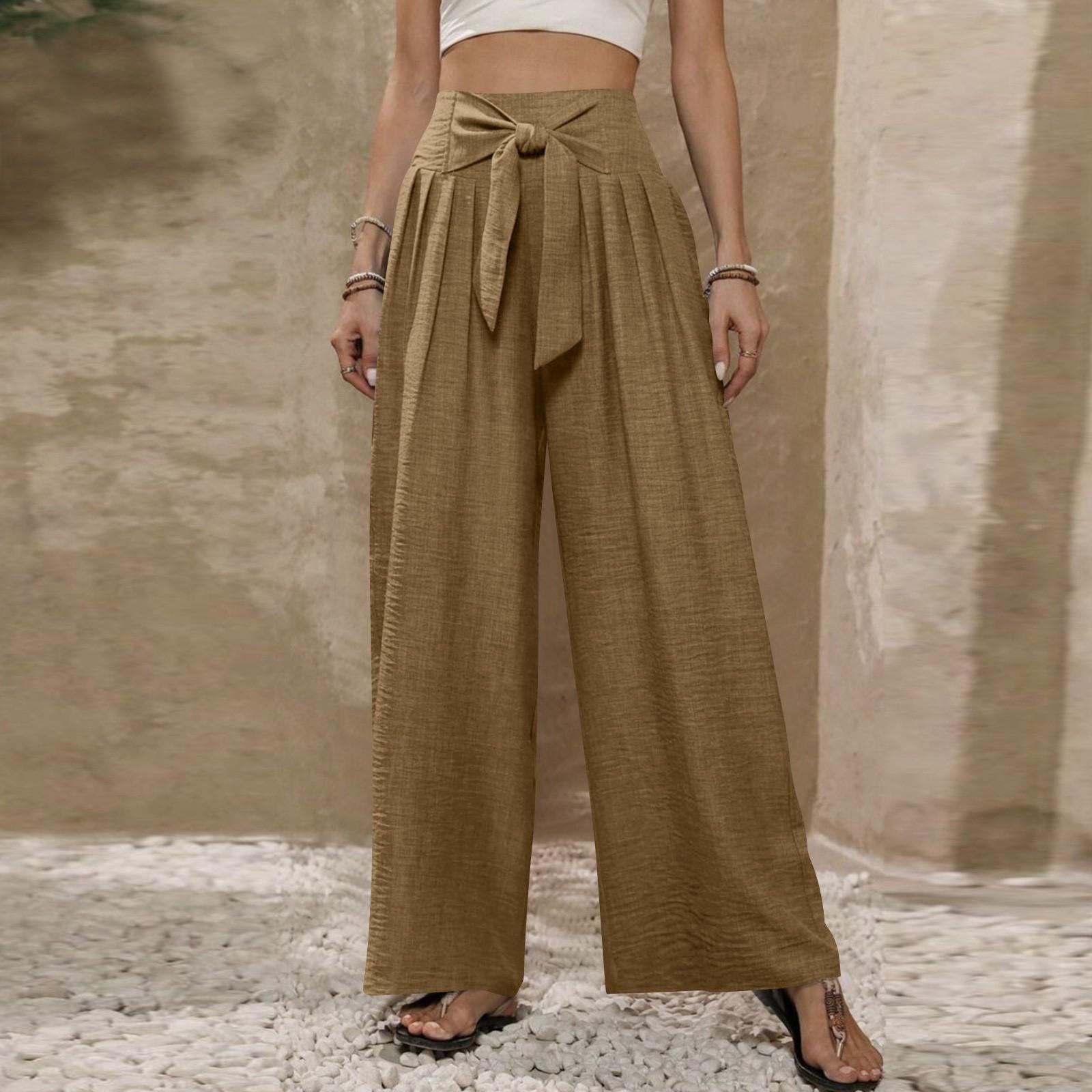 

Женские модные однотонные повседневные брюки с высокой талией и эластичным ремнем на талии XL коричневый