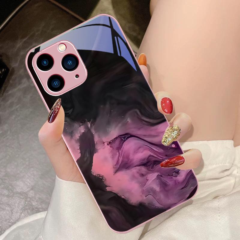 Geometrischer Farbverlauf Für iPhone 16 Pro Max 15 Pro 14 13 12 Mini 11 XS Max XR 7 8 Plus SE 2022 Gehärtetes Glas Handyhülle