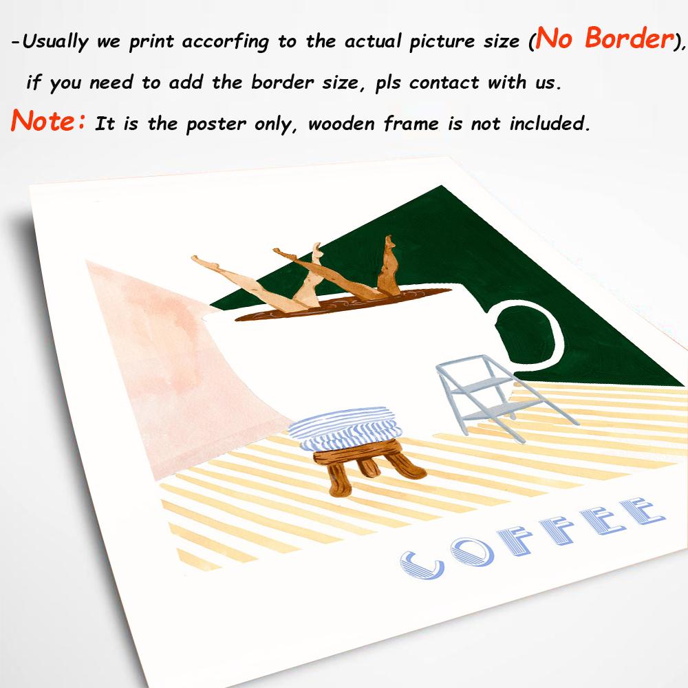 Kaffeplakat Lerretsmaleri God Morgen Kaffe Svømmer Dypdykk Trykk Moderne Nordisk Veggkunst Bilder til Kjøkken Hjemmedekor