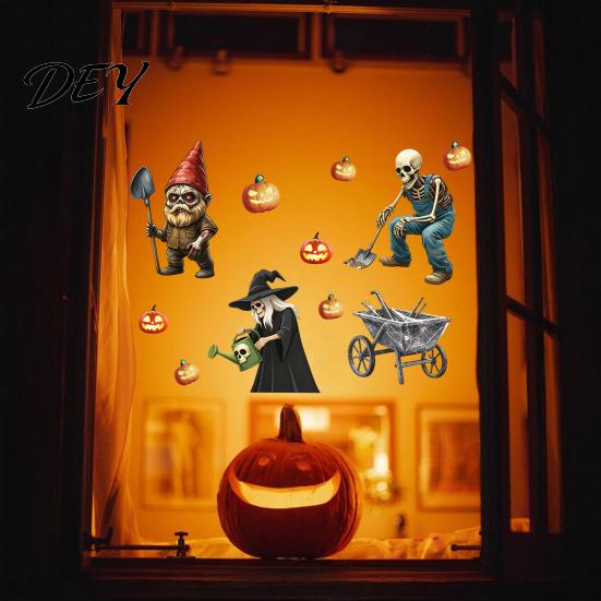 Holiday Atmosphere Wall Accents Halloween Sticker, Pumpkin Witch Skeleton Printed, Self-adhesive Waterproof Spooky Farmhouse Party Decor PVC