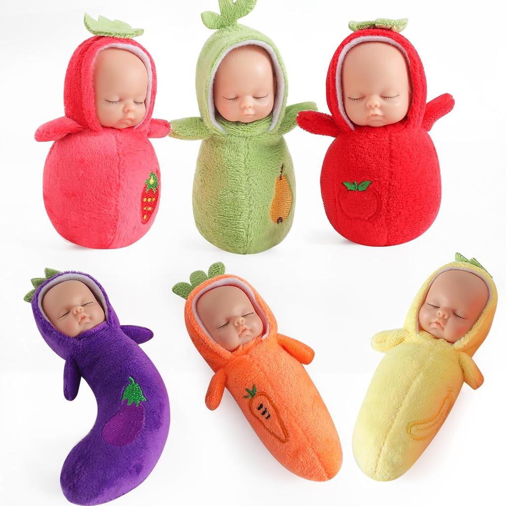 eDollable 10 Cm Small Dolls Playset Includes 6 Soft Mini Dolls and a Storage Bag, Realistic Looking Small Baby Dolls Set for Toddlers