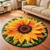 3D Sunflower Floor Mat Non-Slip Absorbent Bathroom Rug Quick-Dry Round Floral Area Rug for Farmhouse Bedroom Entryway Living Room