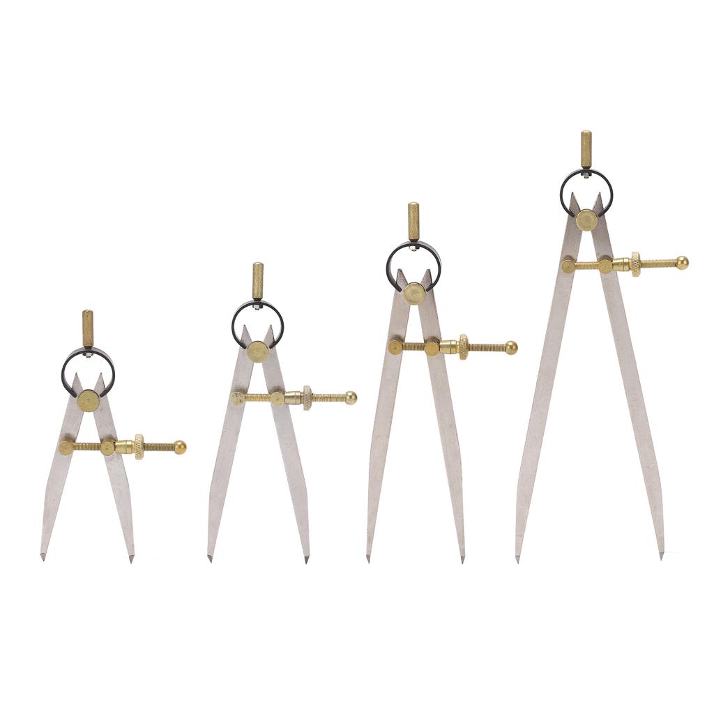 Compas à pointe sèche Haute Précision Résistant à la Rouille Or Réglable Verrouillable Jauge de Division en Cuir pour Lea