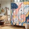 Elephant Family Shower Curtain, Illustrative Design With Calf, Floral & Pastel Colors, Fade-Resistant Polyester,Bath Decor