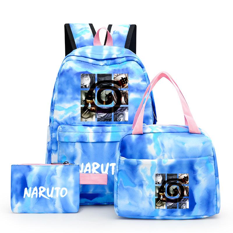 3Pcs/set Anime Naruto Canvas Backpack for Girl with Lunch Bag Pen Case Backpack Student Back To School Backpack Rucksack Mochila
