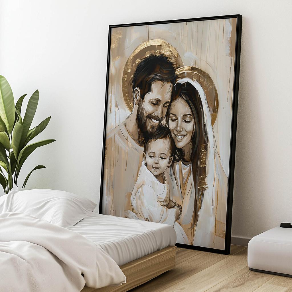 Rodzina Boża - Uśmiech Jezusa Rodzina Boża - Uśmiech Jezusa, 50X70 Cm, Rama Drewniana Ciemny Brąz, Papier Matowy 230 Gsm