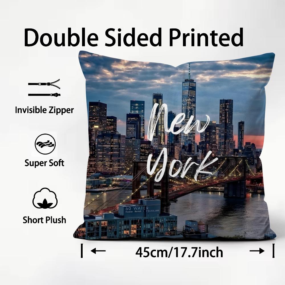 New York City Fashion Cushion Cover Plush Fabric Soft DoubleSided Printed Sofa Warm Winter Home Child Gift Pillow Case
