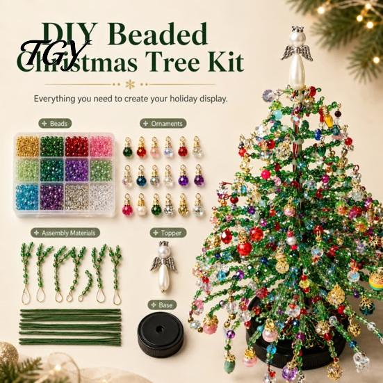 DIY Kerstboom Decoraties Kralenpakket, Handgemaakt met LED Verlichting, Feestelijke Knutselbenodigdheden Project, Kralen Knutselpakket voor Volwassenen, Feestelijk Huis