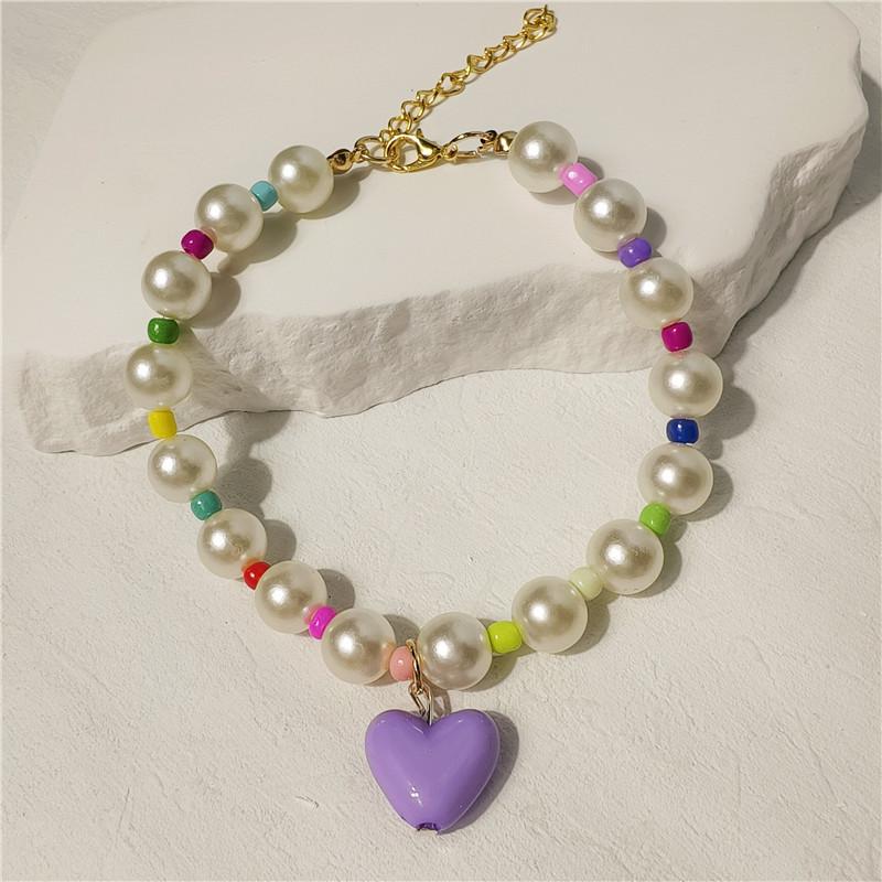 Summer Dopamine Love Pet Necklace Cat Colorful Pearl Collar Dog Cute Necklace Ornament