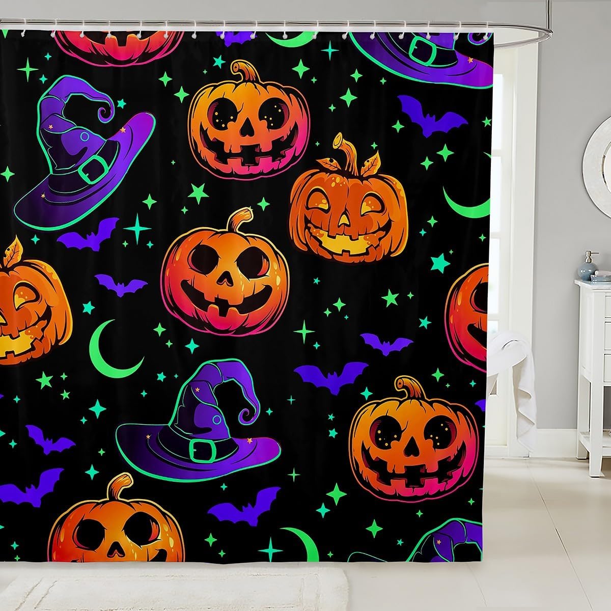 

Bats Shower Curtain Colorful Starry Sky Curtain For Kids Children Toddler,Multicolor Stars Bathtubs Shower Curtain Set Halloween W60H190(CM)-1 Pcs