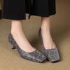 Krazing Pot Cow Skin Summer Autumn Thin Med Heels Party Shoes Women Square Toe Leopard Prints Shallow Pumps