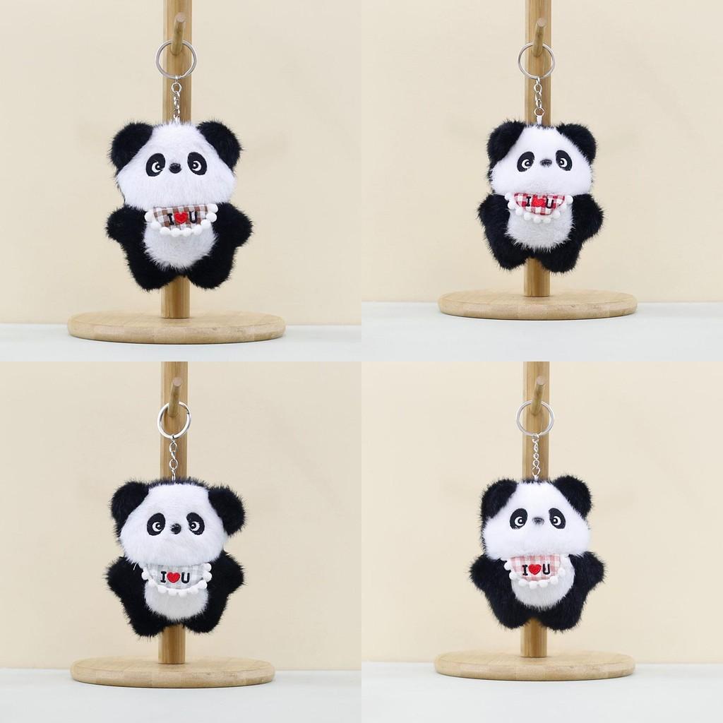 Love Bib Heart Panda Plush Keychain Toy Cartoon Stuffed Doll Gift Decoration