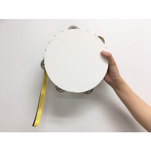 Nogami Mokko Yamayo Tambourine, 21cm, Clear (Wood Grain, White Frame), Cowhide Leather, Tin (Jingle), 6 Holes, 3-Color Ribbon Included, 0200005