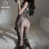 Sex Lingerie Crit Index Soars * Sexy Free Black Silk Jumpsuit Open Crotch Suspenders Mesh