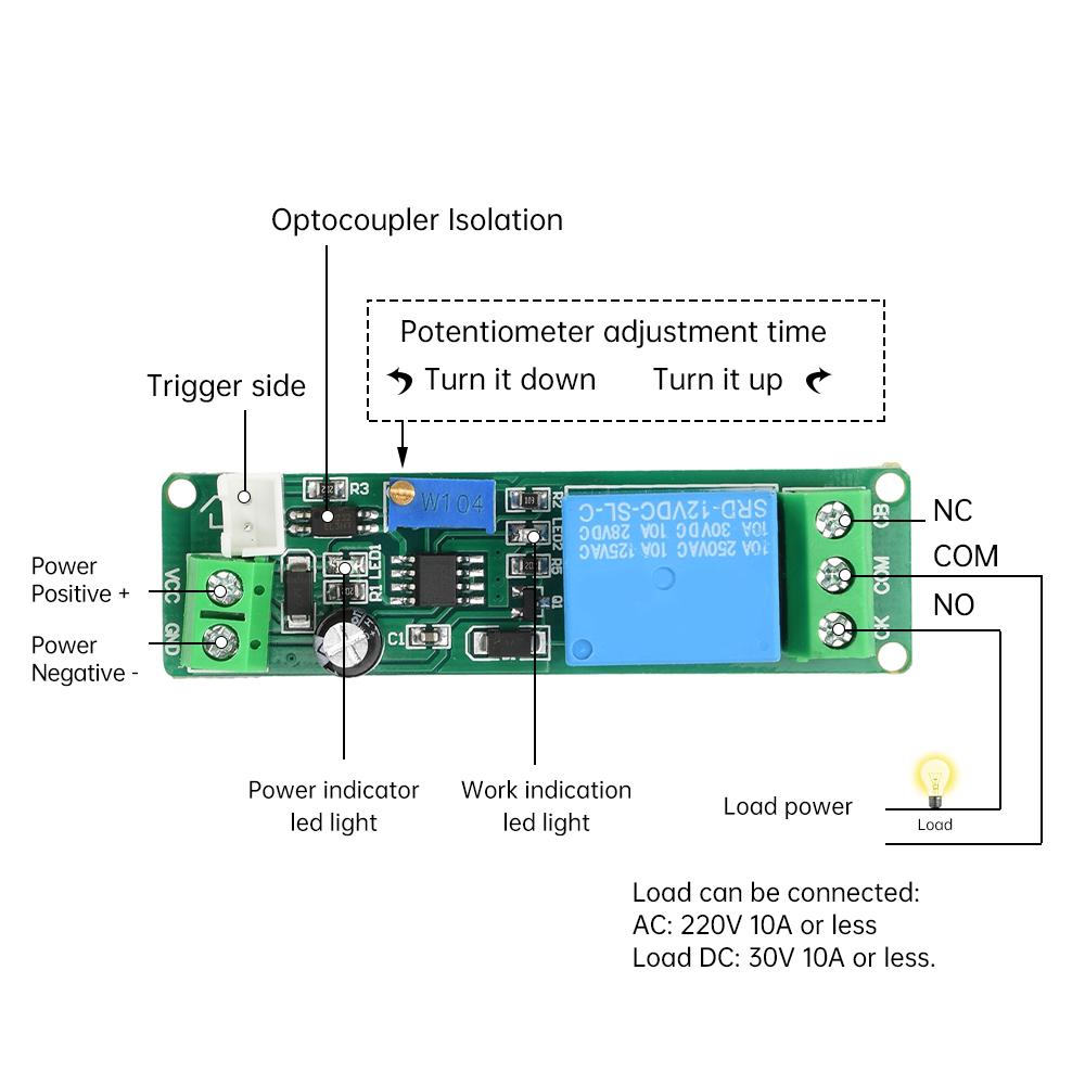 DC 5-12V Adjustable Timer Delay Turn OFF Module External Push Button Trigger Timing Relay Time Switch 1-10Sec Delay Off Switch
