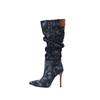 Grey Blue Women Knee High Boots High Stiletto Heel Big Size 50