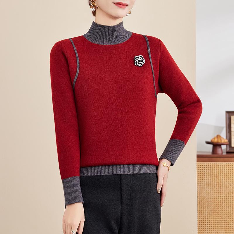 

Women s Plus Velvet Half-High Collar Winter Sweater - Thick Warm Knit for Middle-Aged and Senior Women. 4XL (72.5-80 kg)