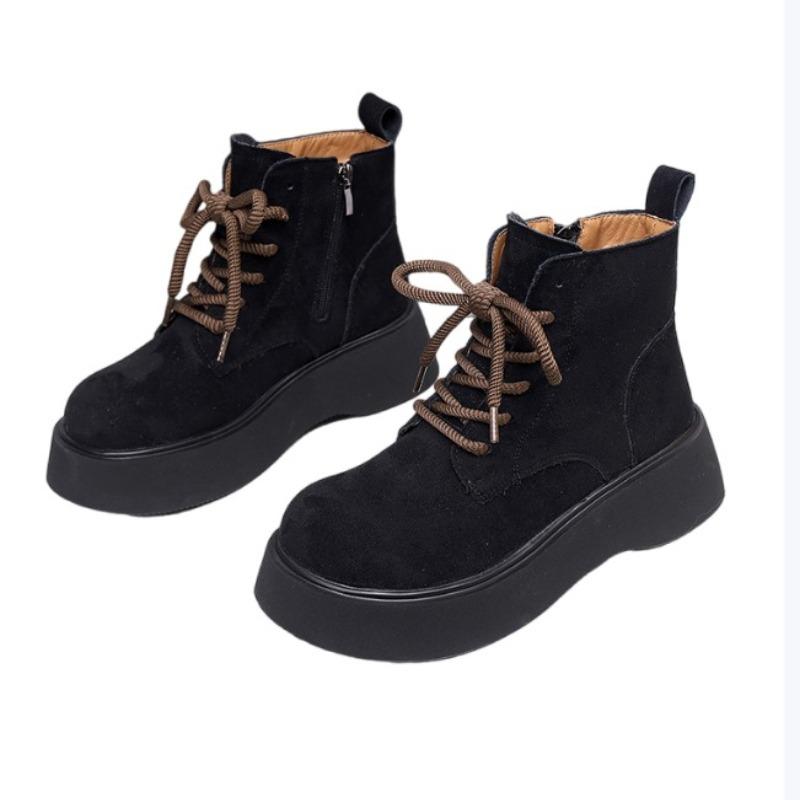 Ankle Boots Women Flats Platform Suede Shoes Casual New 2025 Winter Woman Sneakers Trend Lace Up Sport Shoes Brand Botas Mujer
