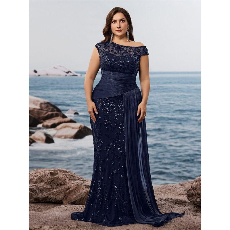 European and American Plus Size Cocktail Party Evening Dress, Mother's Dress, Plus Size Sequin Party Dress 4XL