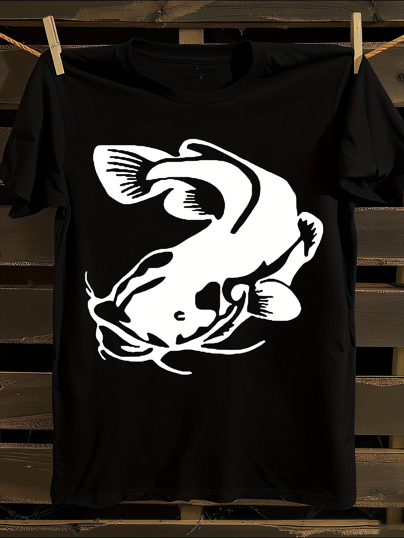 Black Fishing Catfish Print Tshirt S