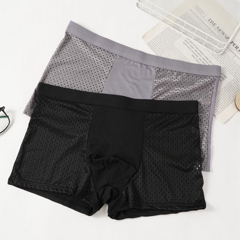 4 Pack Men's Panties Men Underwear Boxer Shorts Summer Ice Silk Mesh Breathable High Quality Hole Shorts Male Sexy Underpant