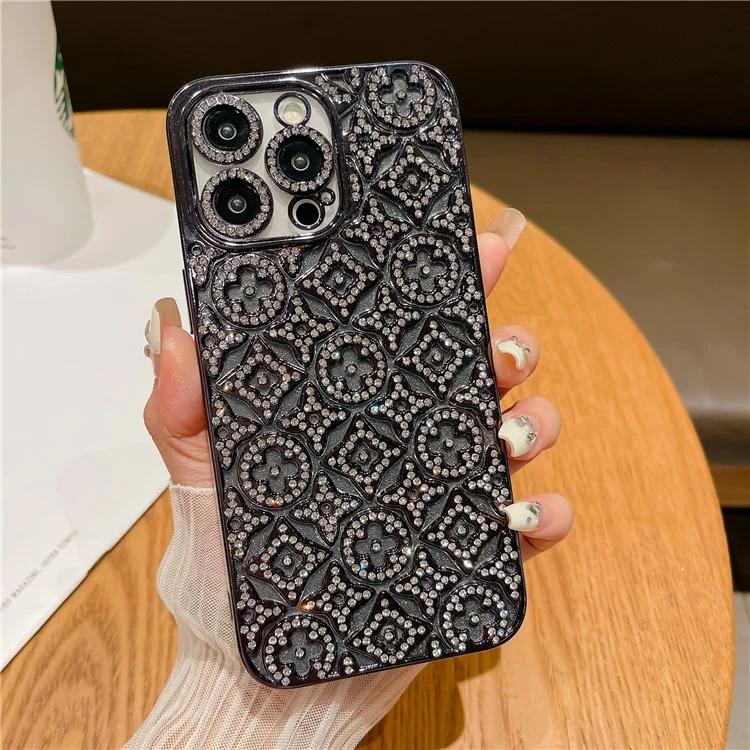 

Для iPhone 15 Pro Max противоударный чехол со стразами TPU чехол для телефона - черный