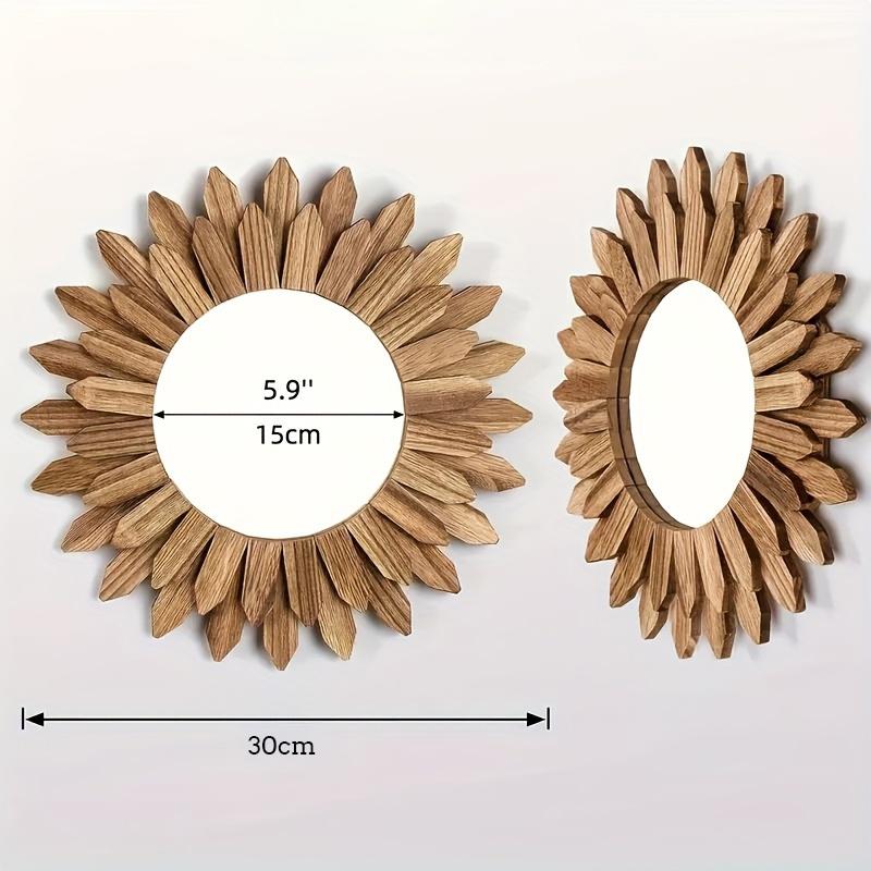 Wooden Wall-mounted Mirror Sunflower Make-up Mirror Creative Round Mirror Bohemian Style Bedroom Decorative Mirror