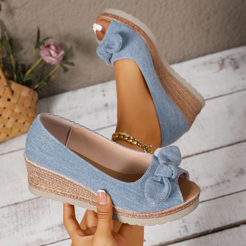 Fashion Bow High Heels Women Wedges Sandals 2025 Summer Platform Shoes Shallow New Trends Shoes Classical Elegant Dress Sandalias Mujer