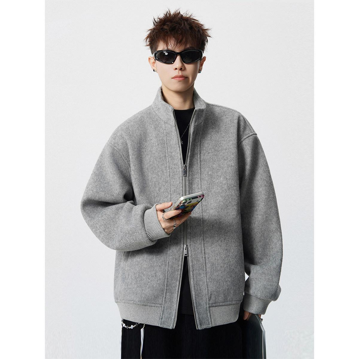 Men s Autumn Winter Wool Blend Zipper Jacket Coat - Thick, Loose, Versatile Casual Cardigan M серый