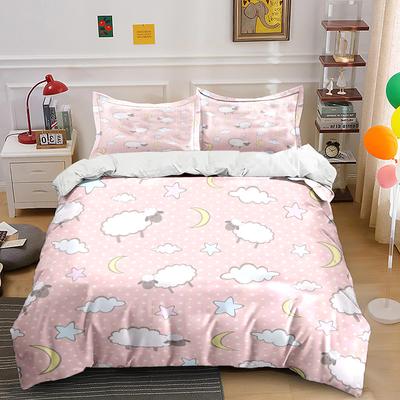 3pcs Cute Sheep Cartoon Background Print Bedding Set 1 Duvet Cover 2 Pillowcases for Adult and Children Luxury Gift Full Size