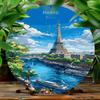 Pc Vintage Paris Eiffel Tower Aluminum Metal Sign X Inch Round Xcm Wall Art Decor for Home Kitchen Garden Bedroom