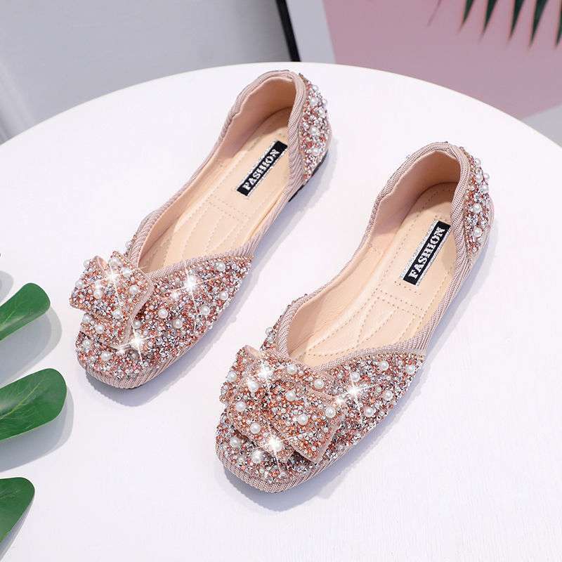 Shoes Women's 2025 New Korean Version Shallow Mouth One-pedal Single Shoes Women's Pearl Rhinestone Women's Shoes Single Shoes Evening Shoes Soft Sole