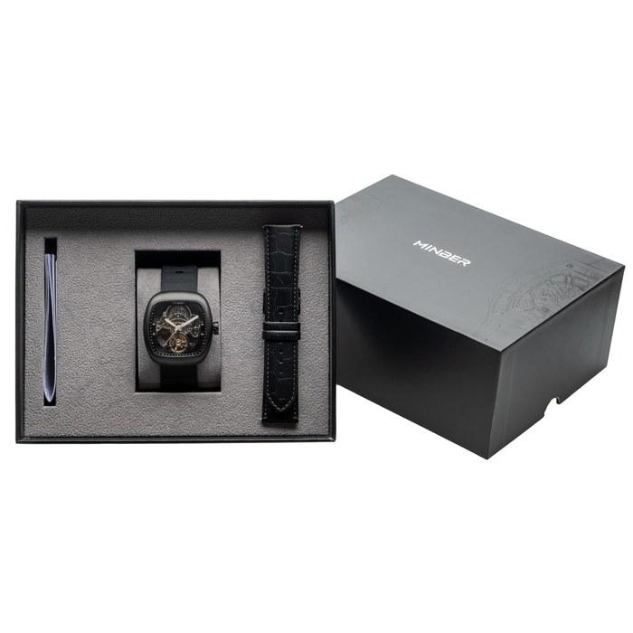 MINBER Watch Automatic Skeleton Dial Men's Mechanical Watch Black M9172G-BK