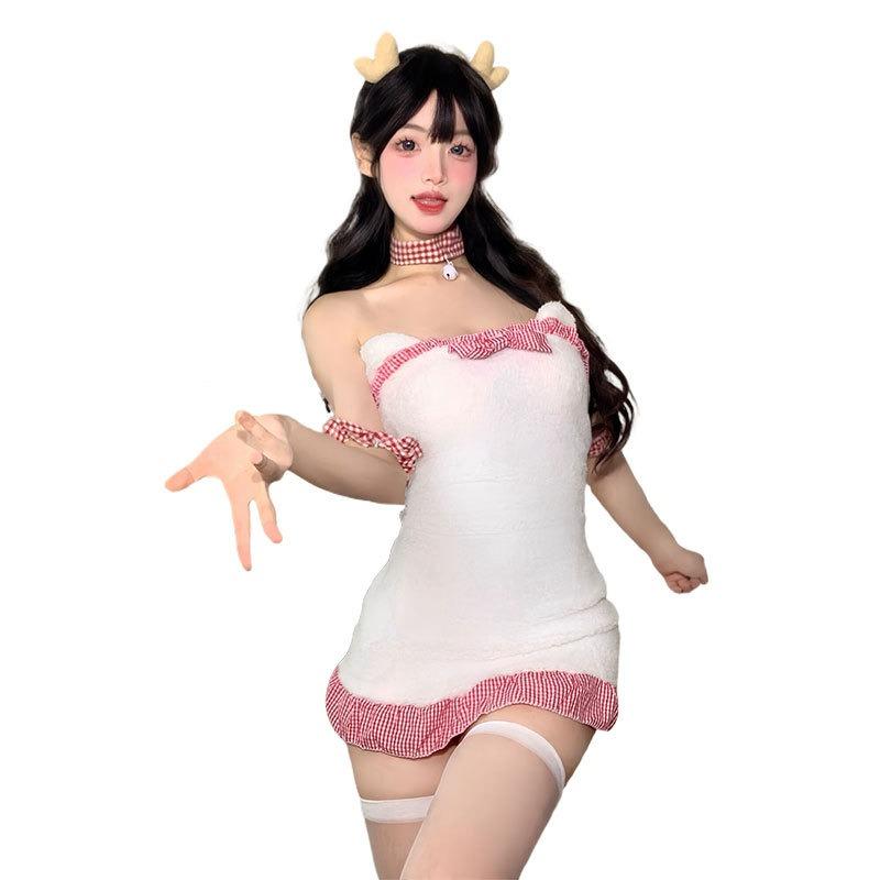 Fun underwear private house plush bear cute tube top short skirt halter bow tight hip skirt free