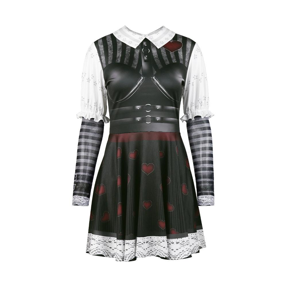 Halloween Party Women Circus Clown Soul Thriller Printed Performance Cosplay Costume Adult Carnival Stage Dress Up Outfit