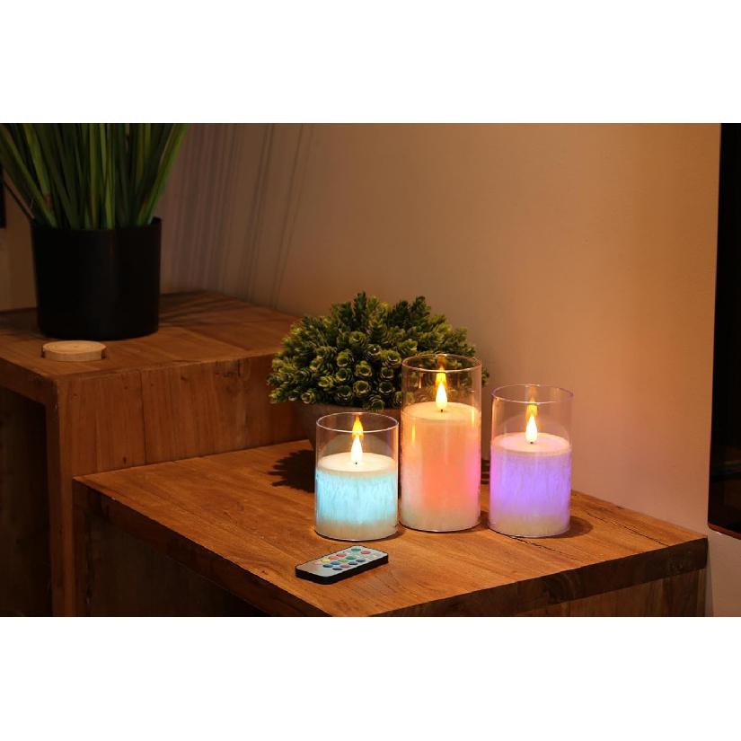 ACROSS Color Changing Flameless Candles With Remote Control, Battery Operated Candles LED Pillar Candle with Timer, 4'' 5'' 6'' candles set of 3 Pack