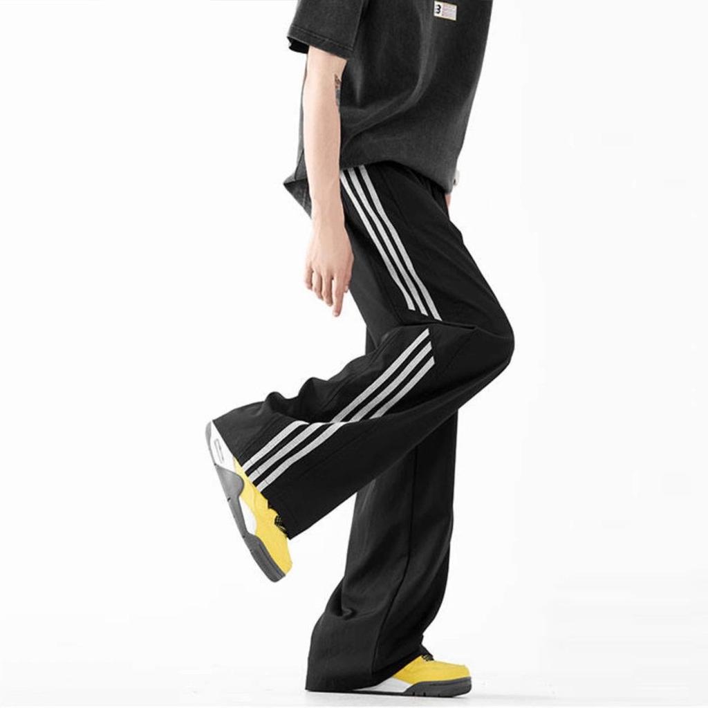 Ice Silk Striped Casual Pants for Men and Women Summer Thin Fashion Brand Loose Quick-drying Straight Pants for Charge Paratrooper Pants for Men