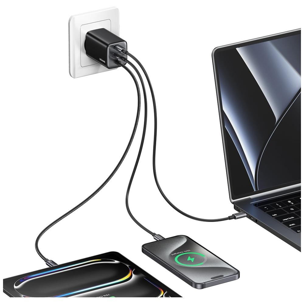 Ładowarka sieciowa 65W USAMS GaN Szybkie ładowanie 2xUSB-C USB-A Biała