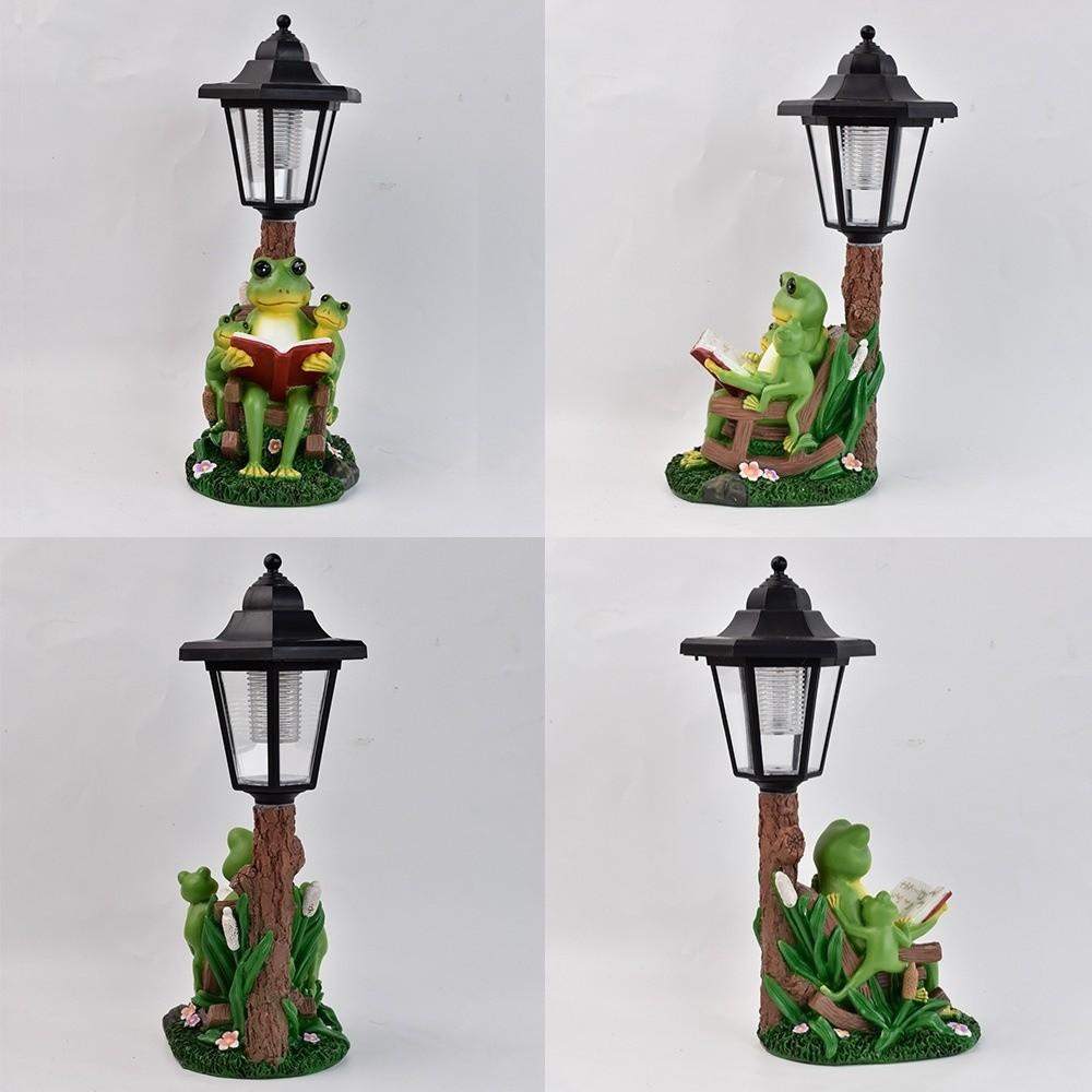 Weatherproof Frog Statue Solar Light Resin Solar Frog Lamp Frog Plant Pot Light Lawn Decor