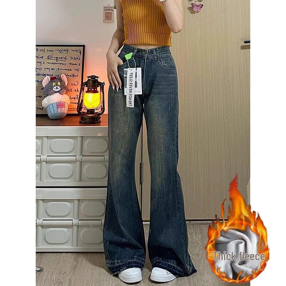 Women's Slimming Velvet Flare Jeans - Wide Leg, Horseshoe Style for 2025/26 Autumn/Winter and Spring