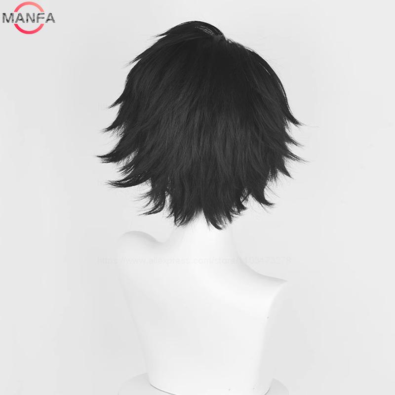 Anime L Lawliet Cosplay Wig 30cm Short Black L Wigs Heat Resistant Synthetic Hair Halloween Party L Misa Amane Wigs + Wig Cap