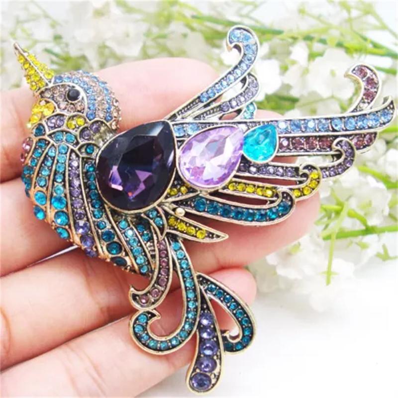 Vintage Women Girls Heavy Industry Crystal Animal Brooch Pin Fashion Luxury Shiny Boutique Rhinestone Badges Corsages For Lady