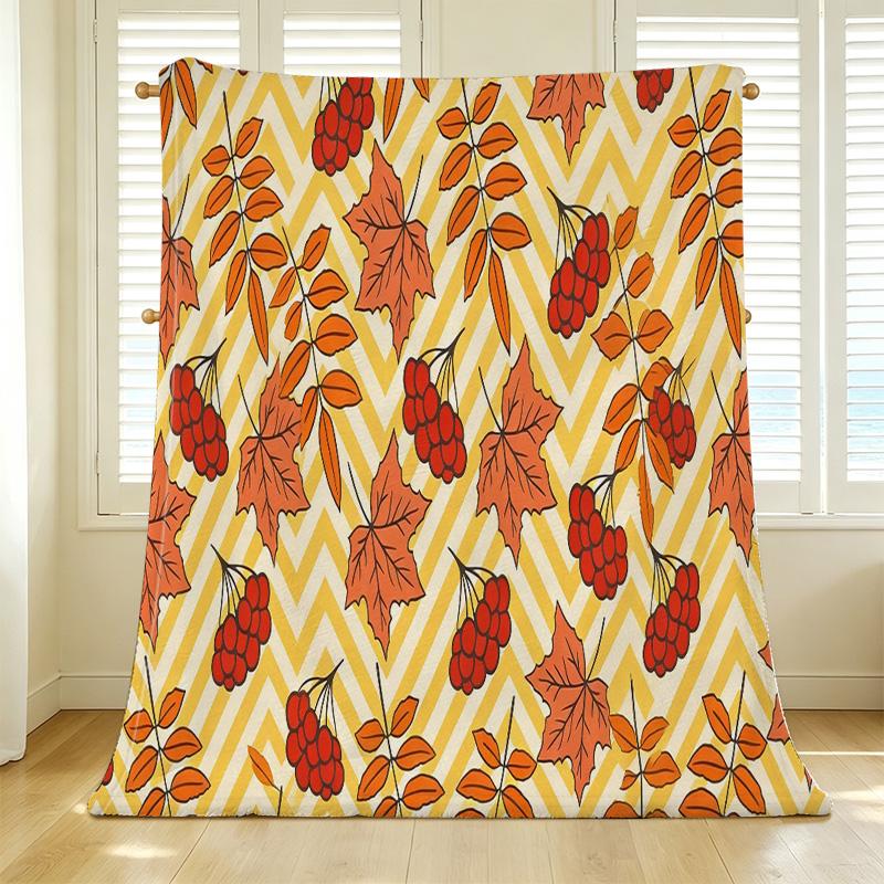 Fall Maple Leaf Print Flannel Fleece Blanket Skin-friendly, Soft Warm Throw for Couch, Dorm & Home Decor to Create Cozy Vibe