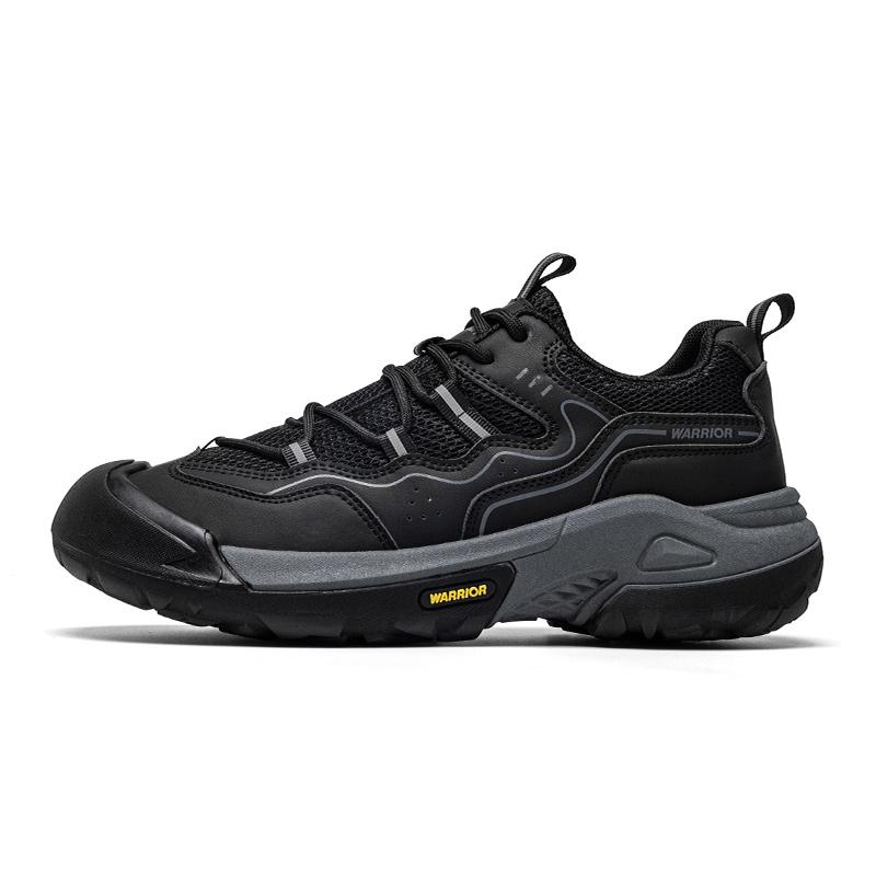 Warrior Hiking Shoes Fashion Simple Retro Versatile Sports Casual Lightweight Durable Non-Slip Low-Top Dad Shoes Men sneaker Black WXY(S)-4756N03