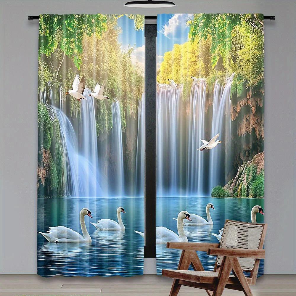 

2pcs- Autumn natural forest landscape printed curtains, pole bag home decoration, room decoration 29Wx64L(75x166CM)x2