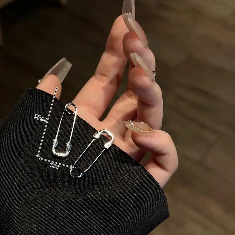 copper Zircon Punk Style Minimalist Safety Pin Stud Earrings for Women