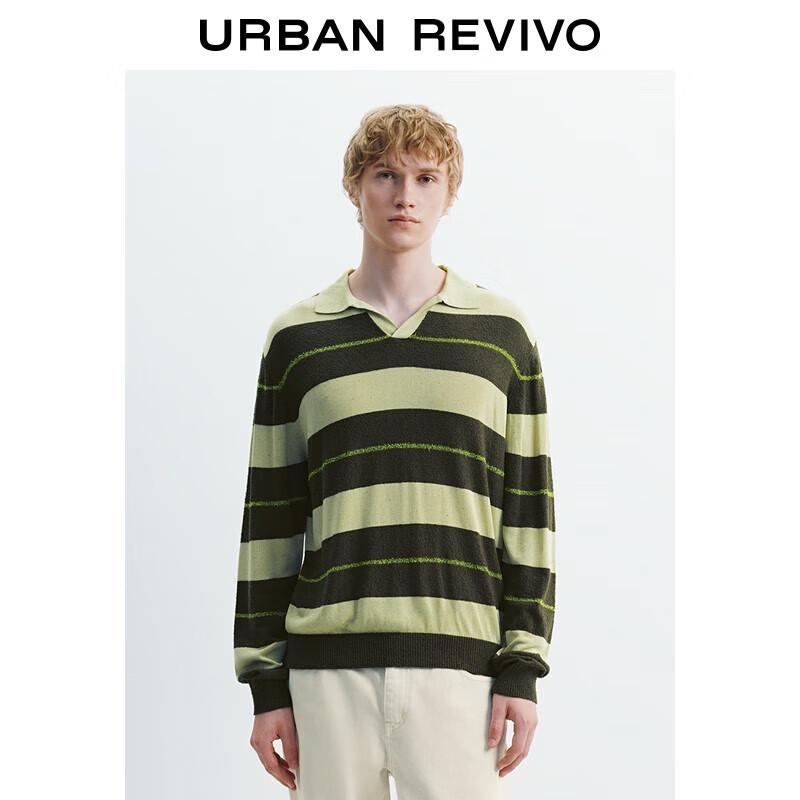 

Мужская трикотажная рубашка-поло UR 2025 года, модная осень, в полоску с цветными блоками XL