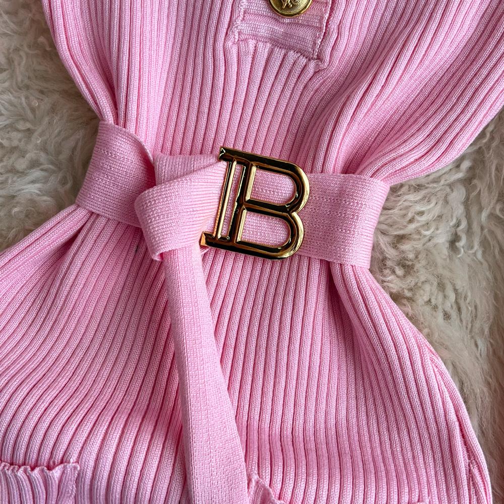 Women Dress  Autumn Winter Elegant Rib Knit Long Pencil Dress with Belt Office Lady Bodycon Sweater Dress